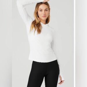 ALO Yoga White Long-Sleeve Hooded Runner Top